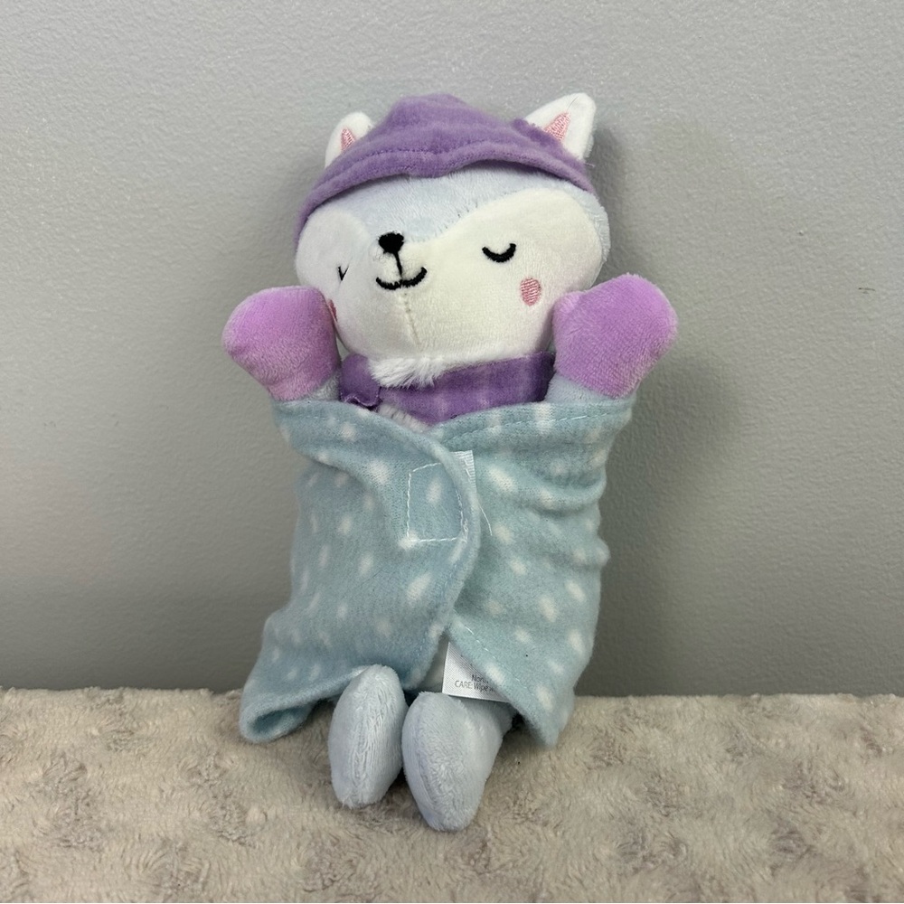 RMS International Fox Plush Stuffed Animal Toy Blue White Purple Polka Dots Hat